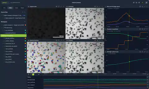 Particles marked and tracked frame by frame after PCA denoising